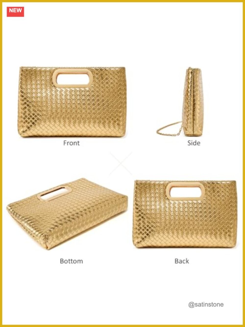 Woven PU Leather Crossbody Clutch Purse for Evening Party Prom Handbag with - Picture 3 of 7